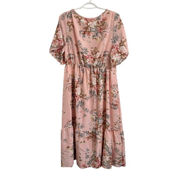 SHEIN Curve 1x Light Pink Floral Dress Women long Ankle  Length Plus Size Gown - Picture 3 of 3